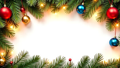 Christmas tree border and ornaments decoration isolated on white transparent