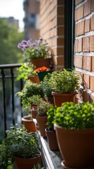 Obraz premium Breathtaking Balcony Garden: A Vibrant Display of Potted Plants Bathed in Natural Light