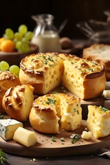 Fototapeta premium Delicious homemade cheese bread celebrating cheese lovers day