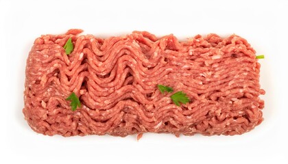 Fresh minced meat decorated with parsley on white background