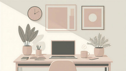 Cozy Home Workspace with Soft Lighting, business workspace vector illustration graphics resource