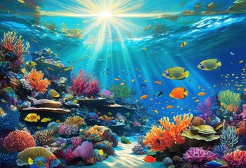 vibrant coral reef brimming colorful marine life including sea striking underwater flora, aquatic, biodiversity, blue, coastal, ecosystems, exploration, fauna