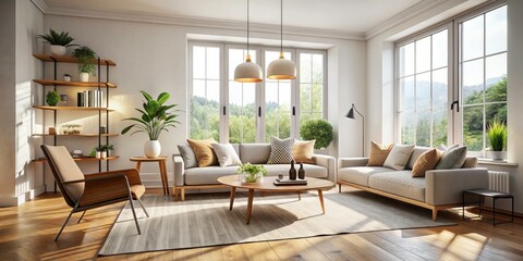 Modern Clean Interior of a Bright Room Featuring Minimalist Design, Natural Light, Cozy Furniture, and Stylish Decor for a Serene Atmosphere