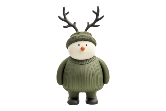 A whimsical Santa Claus figurine with horns and friendly expression, isolated on white background, embodying the spirit of Christmas.