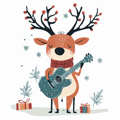 Festive Reindeer Playing Guitar