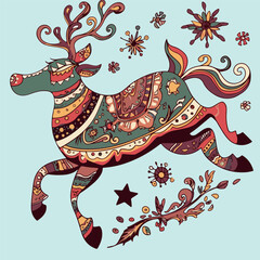 Decorative Folk Art Reindeer Illustration
