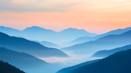 Obraz premium Misty Mountain Ranges at Sunrise