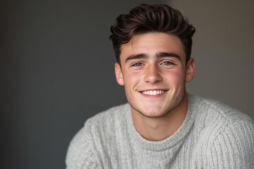 Fototapeta premium Portrait of smiling white cute teenage boy