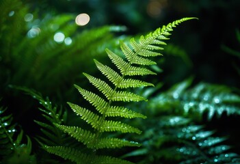 Fototapeta premium close lush green plant capturing vibrant colors dewy texture showcasing intricate details, leaves, botanical, flora, sunlight, macro, foliage, droplets