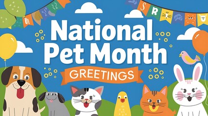 National Pet Month Greetings With Cartoon Animals