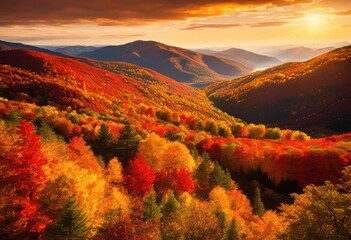 Obraz premium vibrant autumn colors blanketing lush scenic valleys warm hues abundant foliage displaying beauty, fall, scenery, landscape, trees, leaves, views, orange