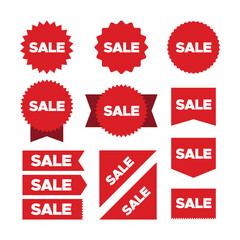 Red price tags collection, special offer or shopping discount label, price label, flat vector illustration