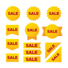 Yellow price tags collection, special offer or shopping discount label, price label, flat vector illustration