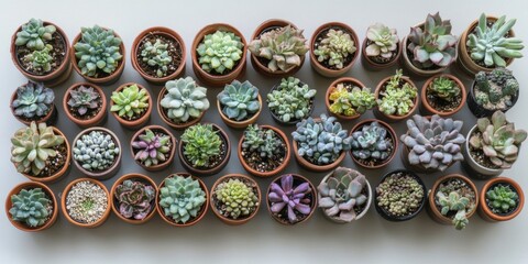 Vibrant Collection of Succulents in Terracotta Pots: A Botanical Display for Home Decor