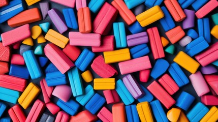 A seamless spread of colorful erasers and sharpeners, tightly packed together to fill the entire frame with their playful, school-inspired texture.