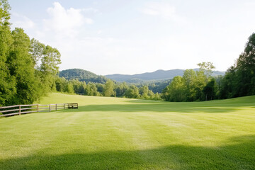 Fototapeta premium Serene backyard view with mountains and lush greenery in USA