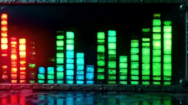 Animate a retro-style equalizer with pixelated bars rising and falling