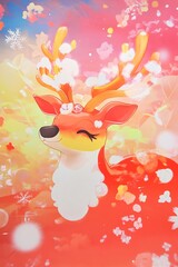 Obraz premium Whimsical Red Deer in a Snowy Floral Wonderland
