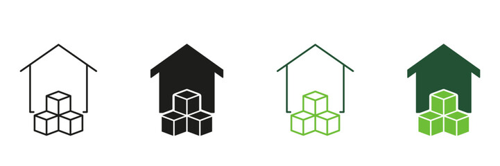 Delivery Service to Home Line and Silhouette Icon Set. Shipping To House of Parcel Package Sign. Address Delivery Symbol. Order Shipping To Door. Editable Stroke. Isolated Vector Illustration