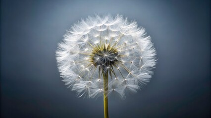 Pristine White Dandelion in Photo Studio - Symbol of Purity and Mobility against Light Grey Backdrop