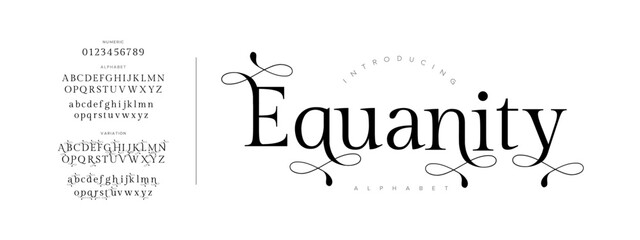 Equanity typography beauty fashion elegant minimalist serif italic fonts decorative wedding vintage retro logos. Minimal luxury font alphabet logo. Vector illustration