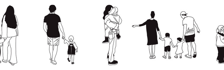 Hand-drawn doodle family border. Outline family clipart. Hand-drawn black art.