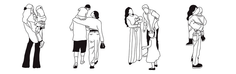 Hand-drawn doodle family icon set. Outline family clipart. Hand-drawn black art.