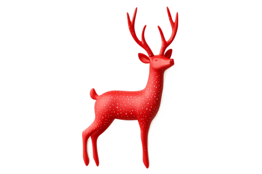 A stylized red deer figure with antlers isolated on white background, representing minimalism and charm of Christmas spirit.
