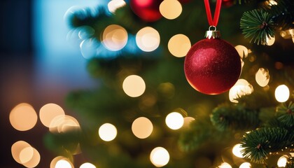 Close up christmas tree decorated with christmas balls