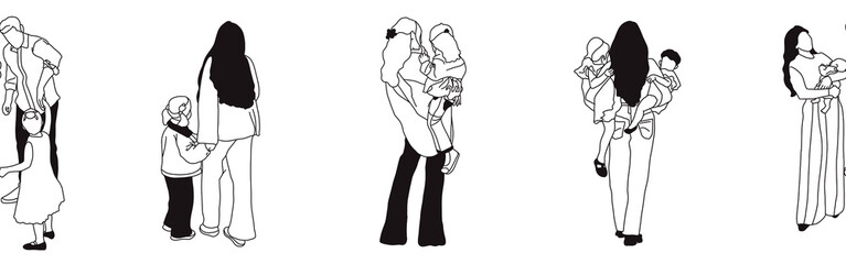 Hand-drawn doodle family border. Outline family clipart. Hand-drawn black art.