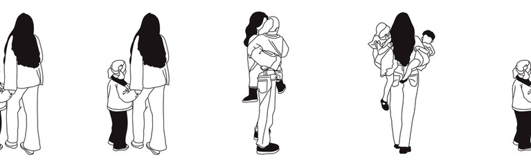 Hand-drawn doodle family border. Outline family clipart. Hand-drawn black art.