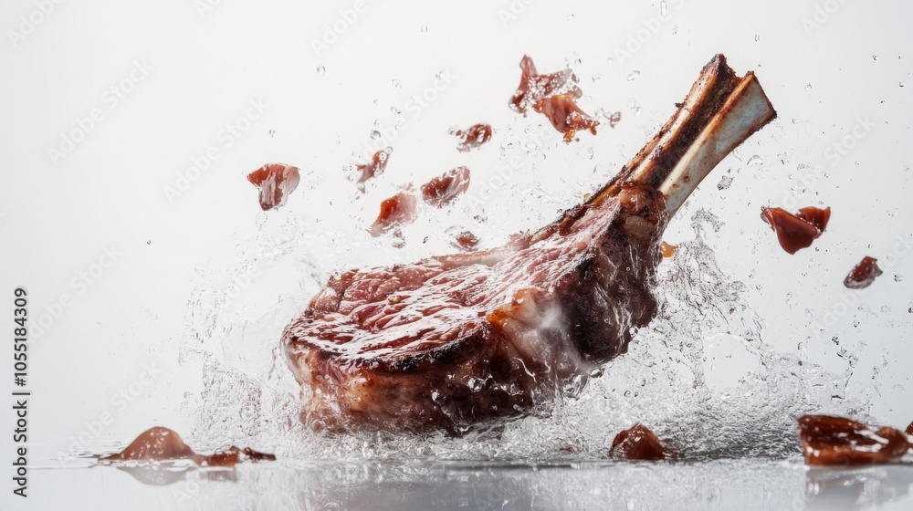 Poster Splashing Meat Slice in Water with Dynamic Motion Effect