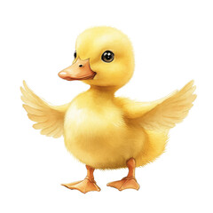 Fototapeta premium Cute Yellow Duckling with Wings Spread.