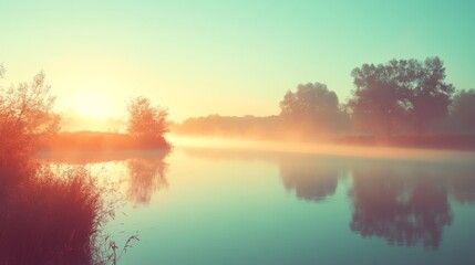 Fototapeta premium Peaceful Riverbank Landscape with Soft Gradient Tones