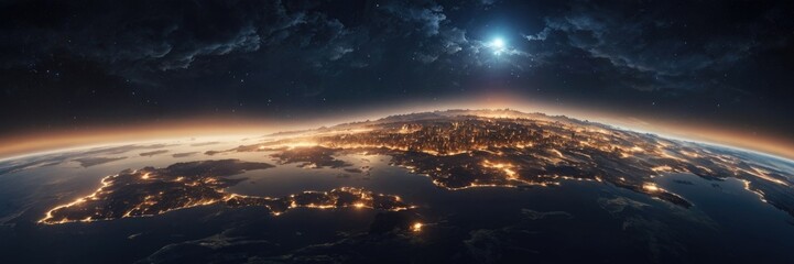 Planet Earth globe from space. Glowing city lights