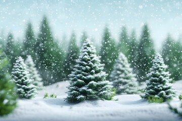 Fototapeta premium Winter snowy frosty landscape. The forest is covered snow. Frost and fog in the park. 