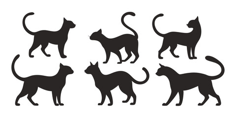 Vector illustration. Set of silhouettes of cats in different poses. Animal movement.
