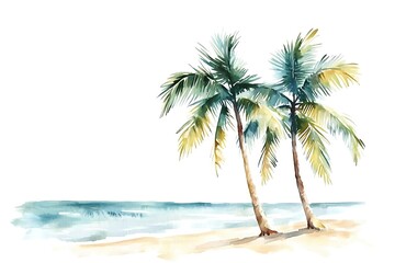 Obraz premium Watercolor Palm Trees on a Beach