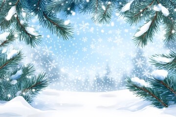 Winter snowy frosty landscape. The forest is covered snow. Frost and fog in the park.
