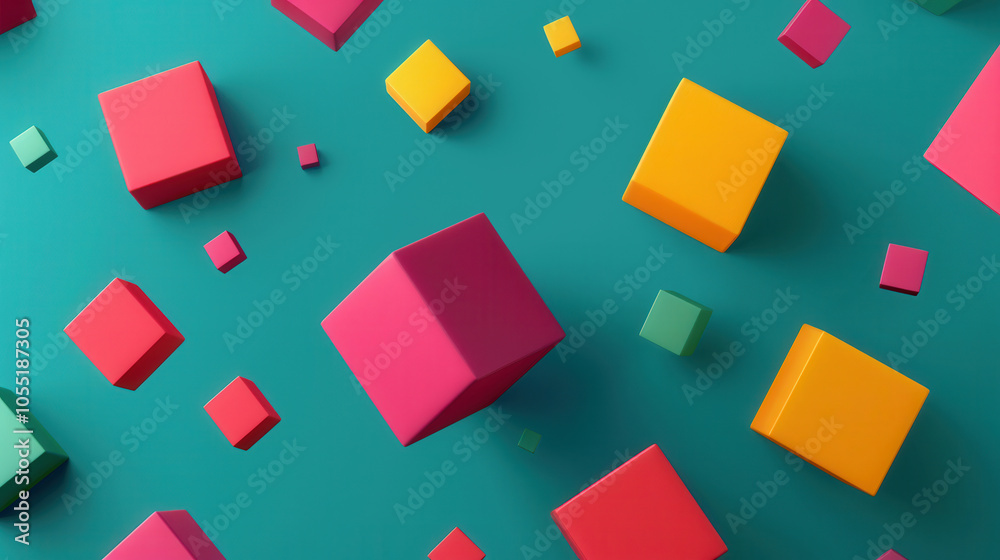 Sticker floating cubes in vivid colors, set against a cosmic backdrop, create a dynamic visual experience, s