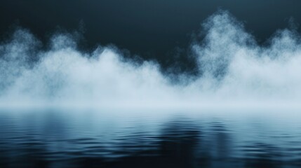 Fototapeta premium Veil of Serenity, a soft white mist enveloping a dark surface, creating a tranquil atmosphere, evoking calmness and introspection in a serene environment.