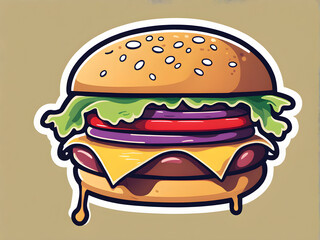 Cute Cartoon Burger Sticker with Dripping Cheese