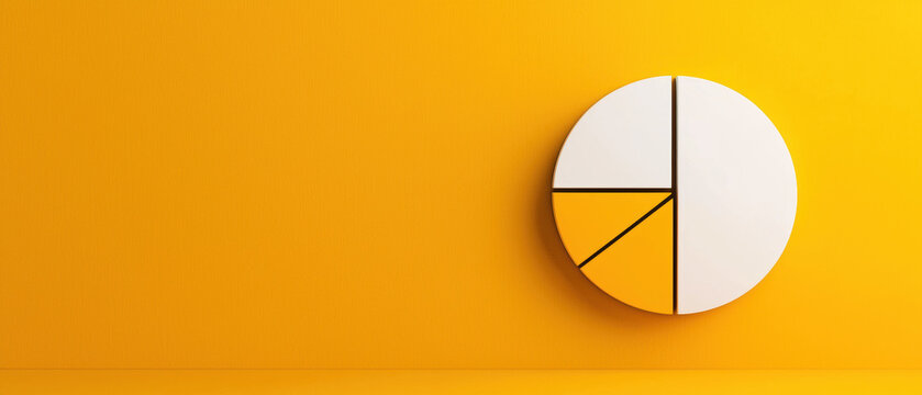 A modern pie chart in white and yellow against a vibrant yellow background, symbolizing data visualization and analysis.