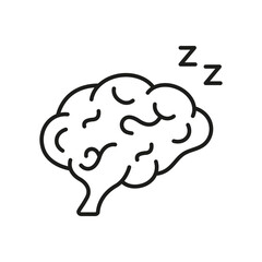 Brain And Sleep ZZZ Line Icon. Mental Rest And Relaxation Outline Symbol. Restful Brain. Editable Stroke. Isolated Vector Illustration
