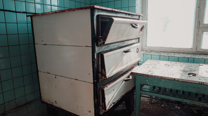 Abandoned kitchen furniture in Pyramiden showcasing remnants of Arctic settlement life