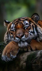 Fototapeta premium rabbit, cat, kitten, puppy, dog, tiger taking a nap,generation AI