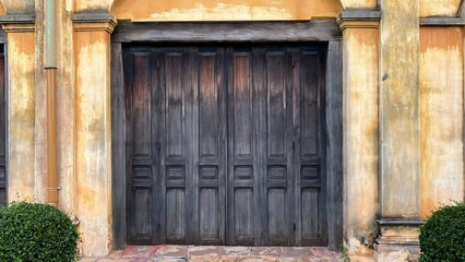 his vintage brown wooden door exudes timeless charm and classic elegance. Crafted from high-quality wood, it features intricate details that reflect traditional craftsmanship