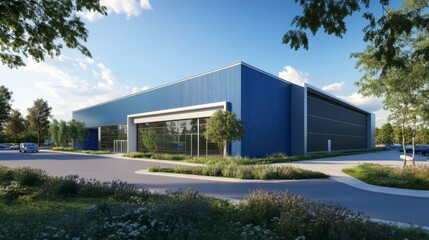 Obraz premium Modern Blue Industrial Building Exterior 