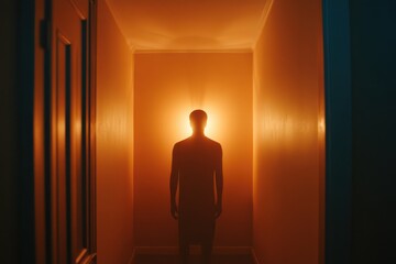 Obraz premium Subtle Figure in the Distance: An Enigmatic Presence Amidst Soft Hues and Gentle Shadows