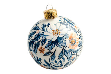 A beautifully crafted Christmas ornament featuring floral decorations, isolated on a light background, showcasing festive elegance.